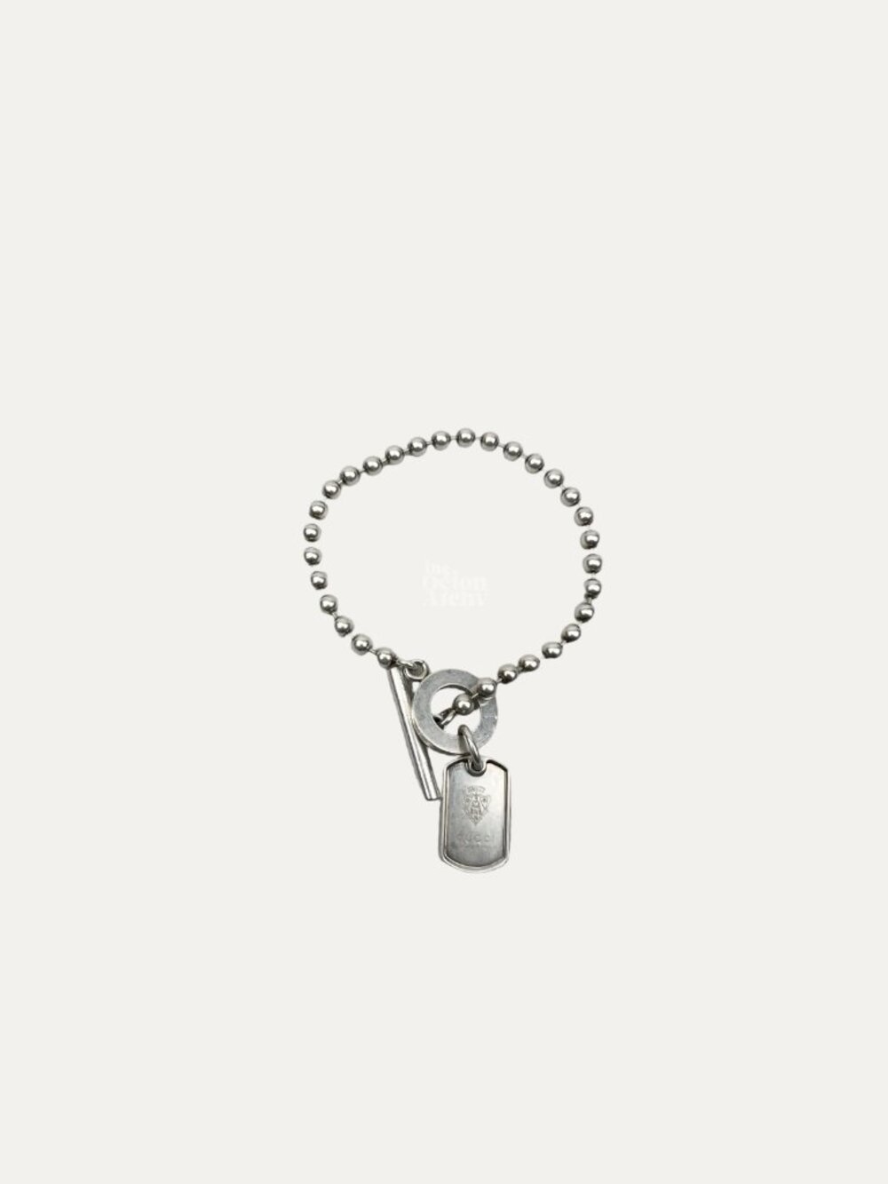 Vintage Gucci Dog Tag Boule Chain Toggle Bracelet 925 Sterling Silver 7" Used